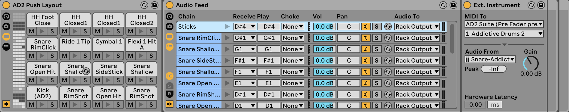 Push Layout MIDI routing