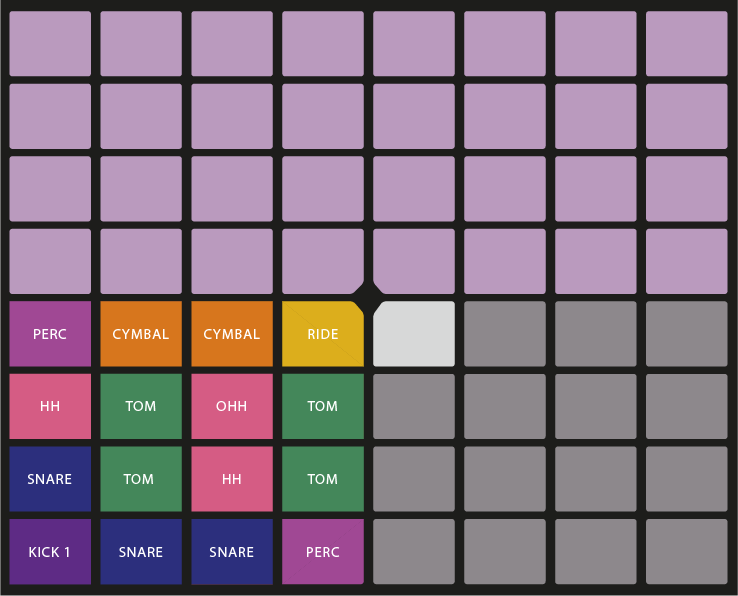 16 Pads Push layout of the Drum Rack device